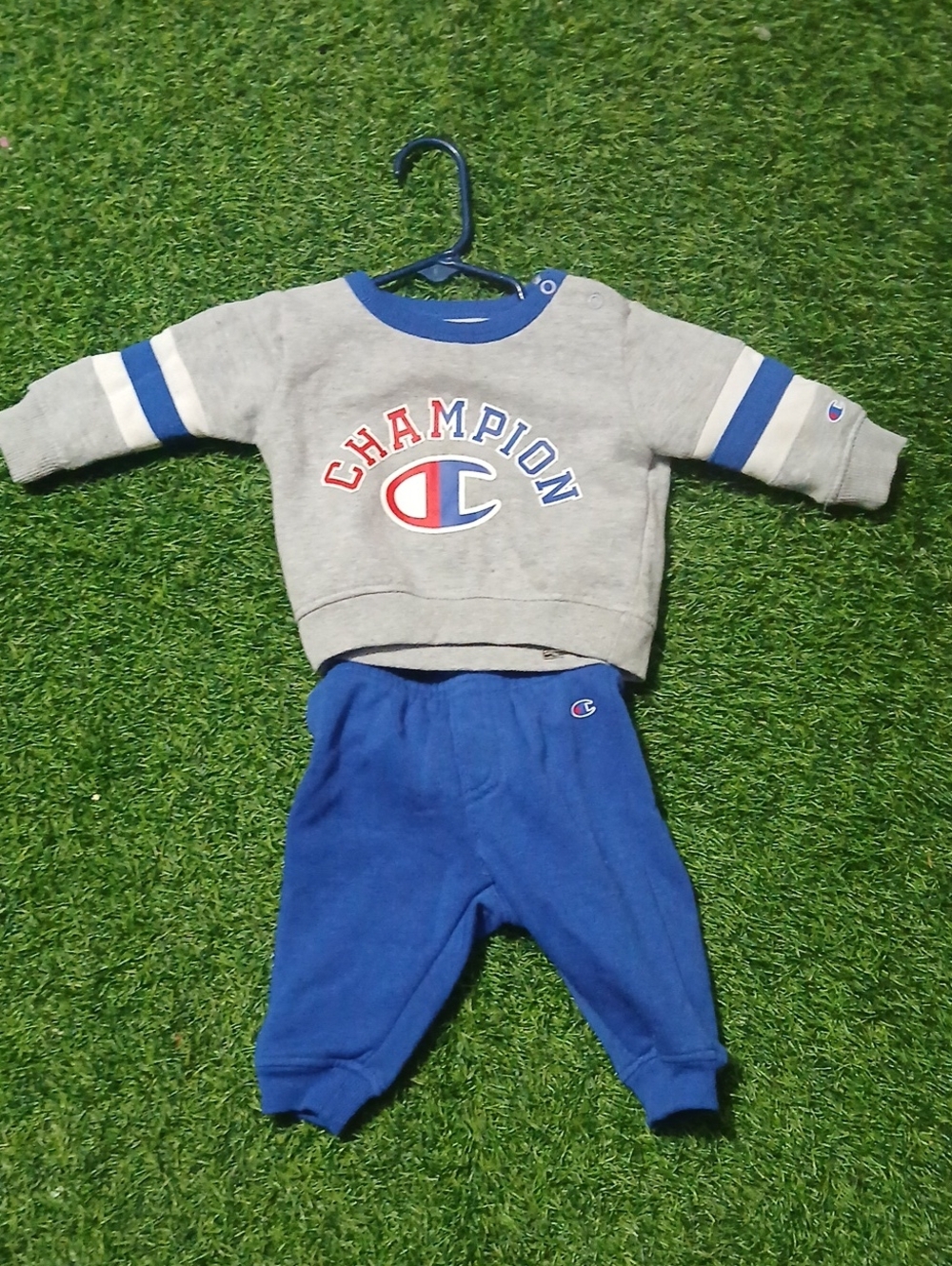 Champion Gray & Blue Kids Sweatshirt and Joggers Set